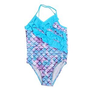 NWOT | Girls' Purple & Blue Mermaid Scale Ruffle One-Piece Swimsuit | Size 6